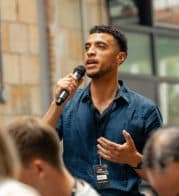 Speaker delivering a talk at SEO IRL